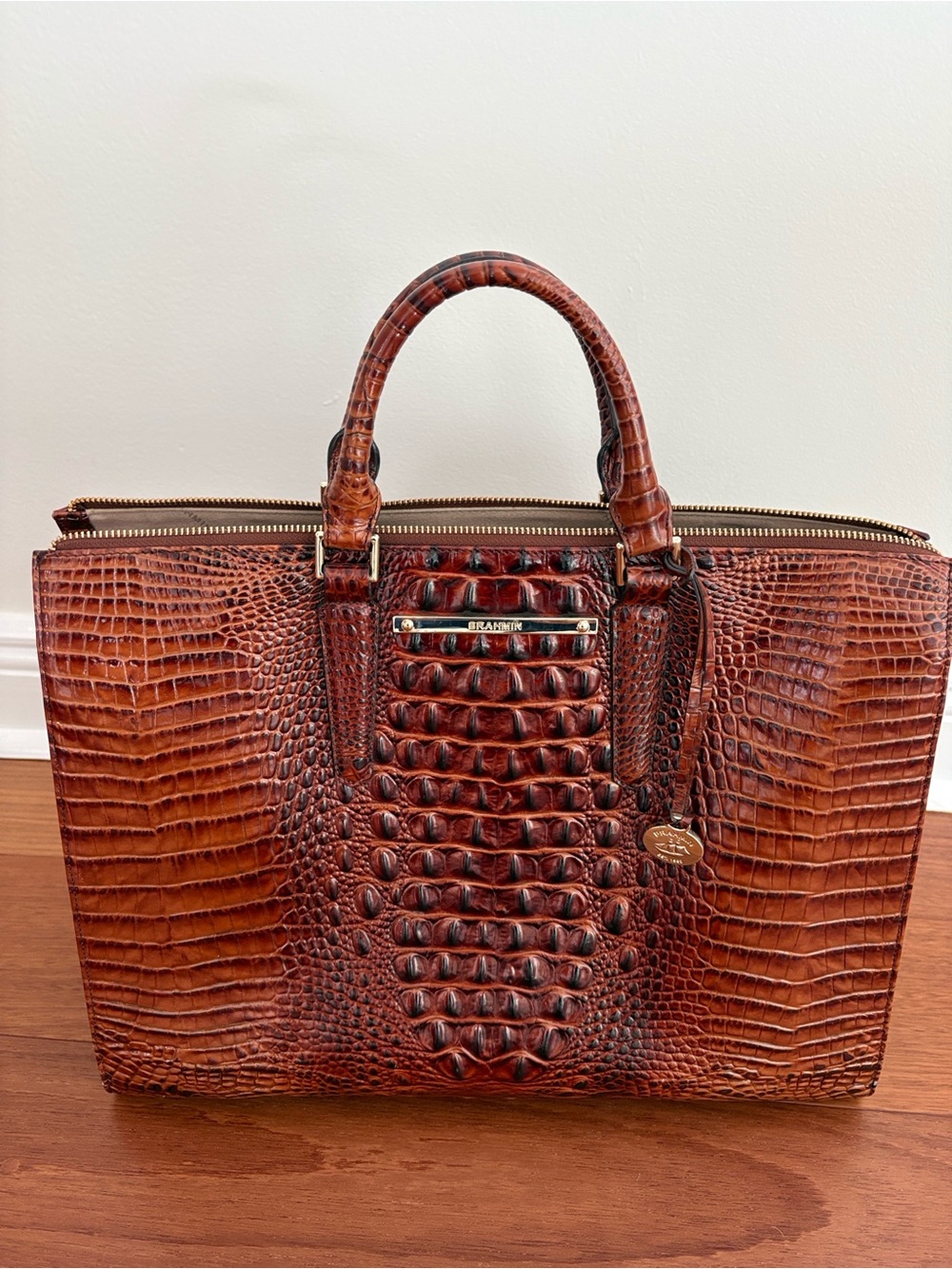 Brahmin Cognac Croc-Embossed Leather Briefcase